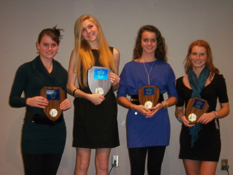 Being honored as all-state cross country selections are (l-r) Molly Bliss, Isabel Wharton, Bethany Killmon and Ali Coning. BY SUBMITTED